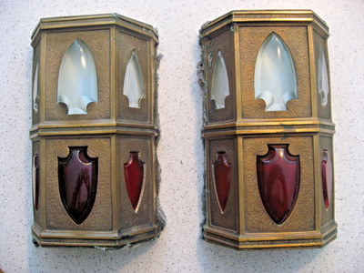 Vintage Lot of 2 Art Deco Cast Bronze Elevator Signal Lanterns Sconces 7.5''T