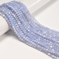 Natural Blue Lace Agate Faceted Round Beads Size 4mm 15.5" Strand