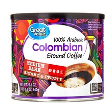 Great Value Colombian Medium Dark Roast Naturally Caffeinated Ground Coffee, 22.