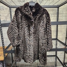 Hillmoor New York Brown Faux Fur Coat, Animal Striping, Large