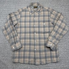 Vtg Pendleton MENS MEDIUM 100 Wool Board Shirt Plaid Loop Collar USA Sir