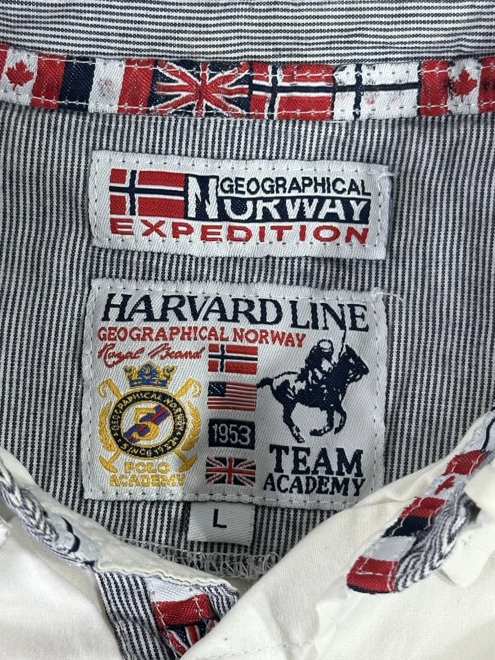 Camisa Polo Club Geographical Norway Línea Harvard Blanca Bordada Abotonada L Foto 3 de 4