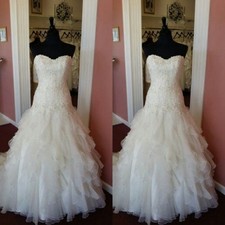 Gorgeous Wedding Dresses Strapless Lace Ruffles A Line Sweep Train Bridal Gowns