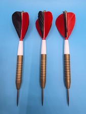 Vintage Unicorn Brass Dart set W/ Black/Red Feathers and Case - Made in England