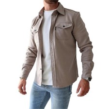 Casual Mens Warm Blouse Buttoned Long Sleeve Shacket Work Shirt Jacket TopSolid