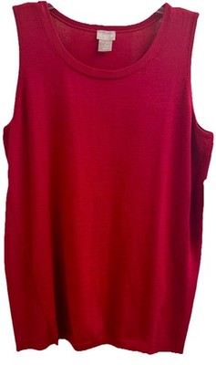 CHICO S (2/L-12) Holly Red Tight Knit Tank Round Neck Rib Detail MSRP $49.50 NWT