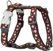 Red Dingo Dog Harness Design, Pink Spots on Brown, Medium 20mm Pink Spots on Bro