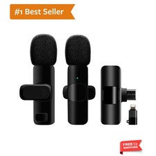2-in-1 Wireless Lavalier Microphone for iPhone/Android/Camera/USB-C Noise C...
