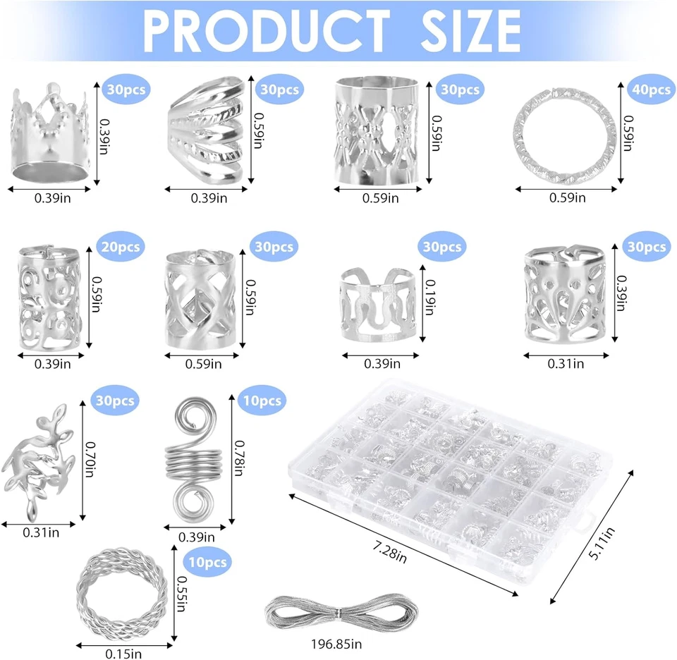 290 Pezzi Gioielli per Capelli, Decorazioni Capelli in Argento, Metallo Accessor - Immagine 2 di 4