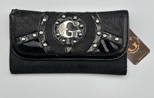 VTG NWT GUESS Black G Logo Wallet Patent Studs Card Holder ID Organizer Flap 33