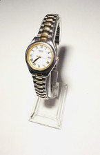 Seiko Quartz Two-Tone Ladies Watch White Roman Numerals Dial Date Vintage