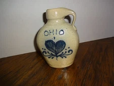 Ohio Maple City Pottery Jug Hand Made USA 1983 Blue and Brown Monmouth, IL 5.5" 