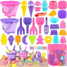 49 PCS Ice Cream Beach Toys - Sand Pit Toys with Collapsible Bucket and Spade...