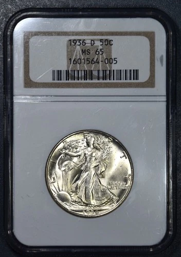 1936-D 50C WALKING LIBERTY SILVER HALF KM# 142 NGC MS 65 A5774