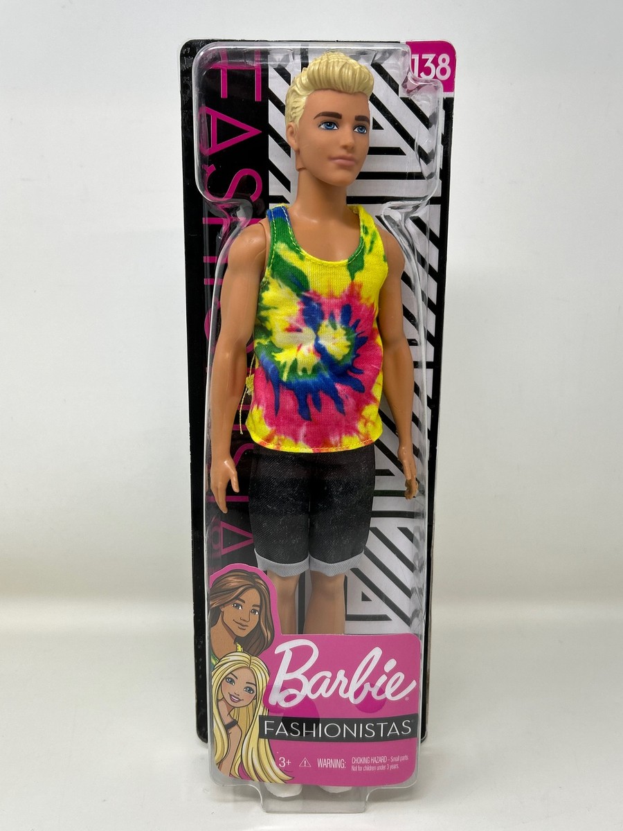 ken様 Barbie Fashionistas Ken Doll #138 Long Blonde Hair & Tie-Dye Tank