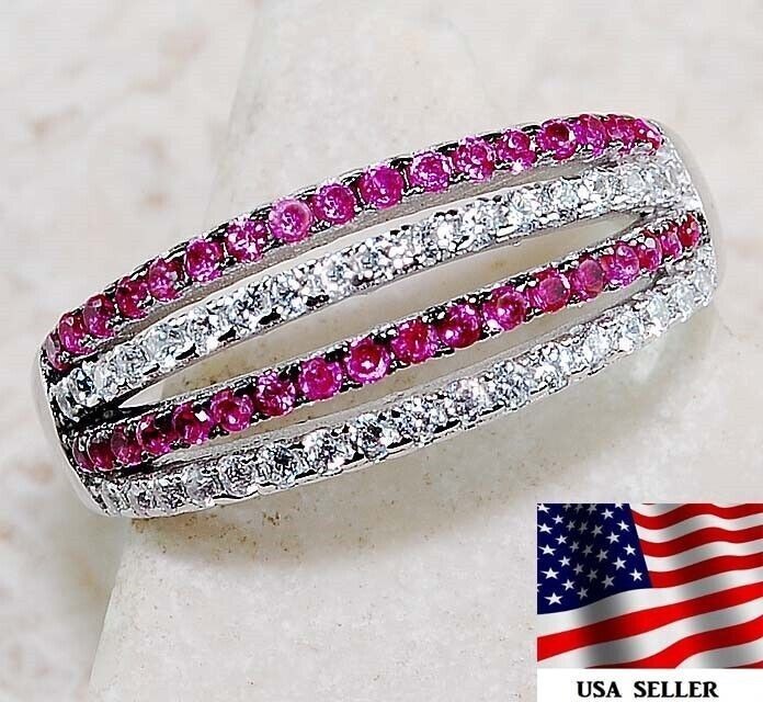 1CT Heat Treated Rubellite Tourmaline 925 Sterling Silver Ring Sz 7 L1-2