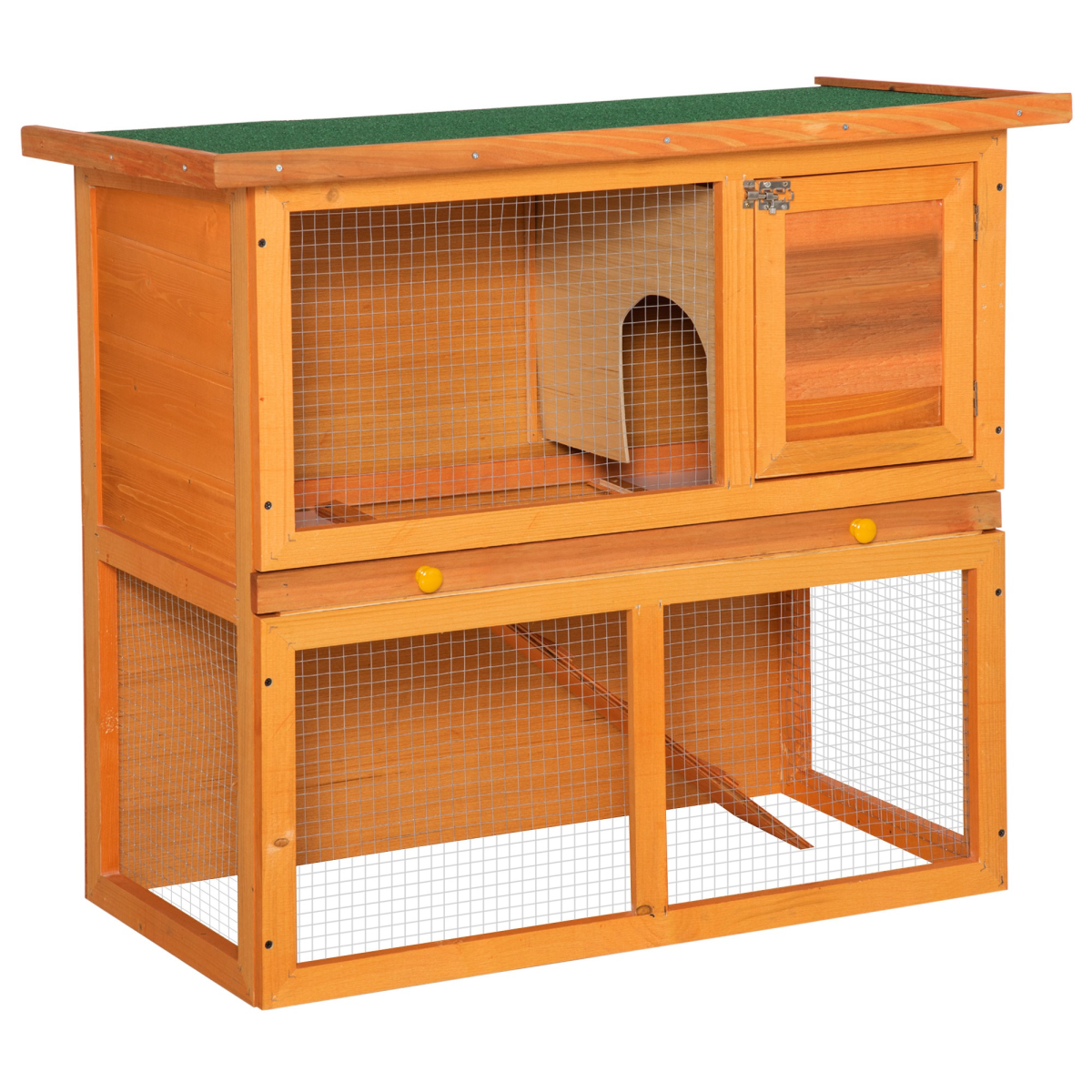 Pawhut Yellow 90Cm 2 Tiers Rabbit Hutch Wooden Pet Cage Run Vintage Bunny House In - Image 2