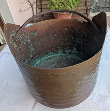 Antico Paiolo in rame decorato fine '800 arredamento cucina portavaso (L002)