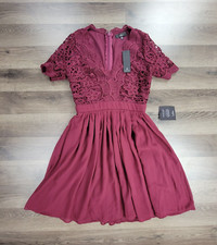 Lulus Dress Burgundy Angel in Disguise Lace Skater Dress Size XS Womens NWT