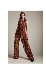 Karen Millen Spicy Sneak Woven Wide Leg Jumpsuit Size 4 MP 250