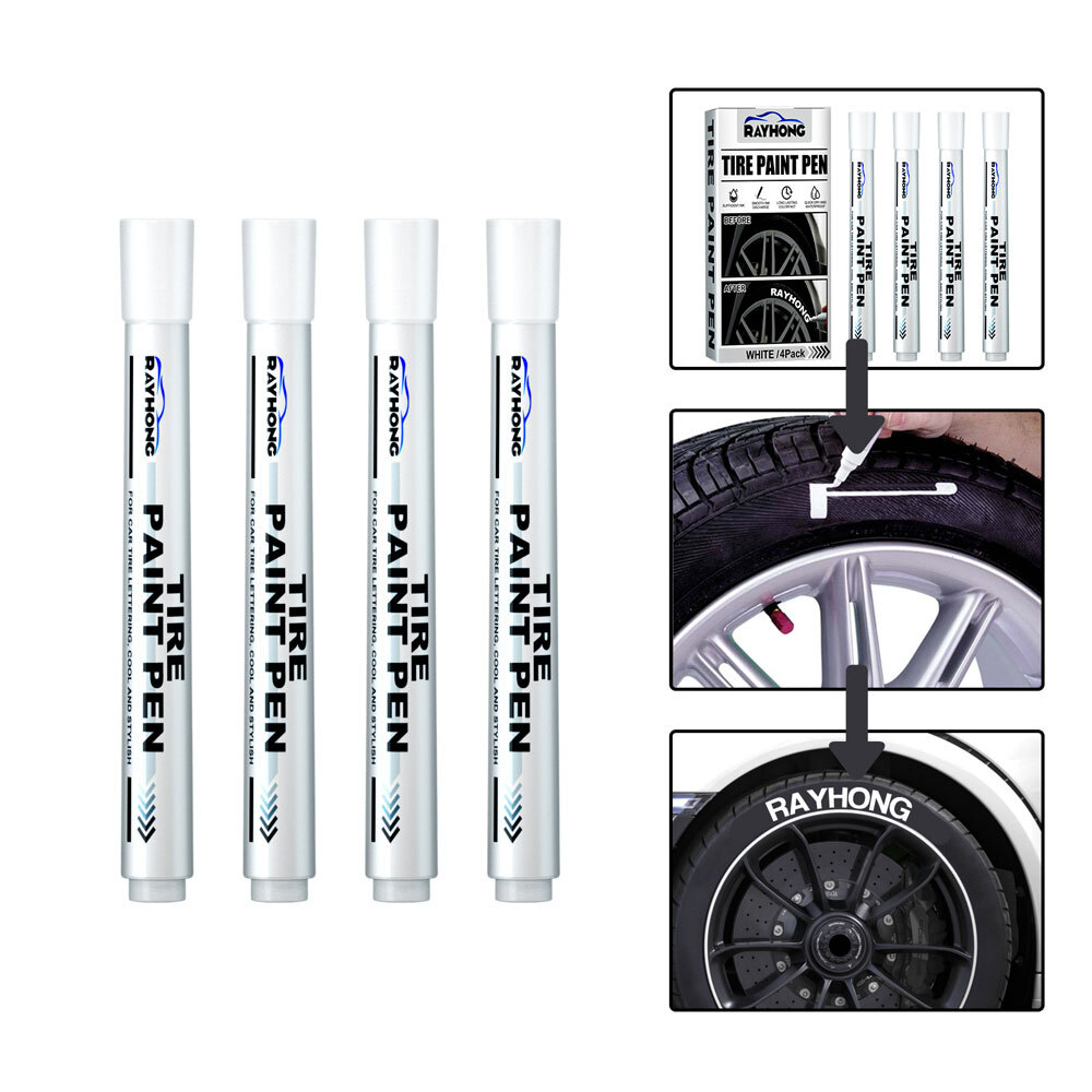 4Pcs White Tire Paint Marker Pen Waterproof For Scratch Area Paint Cover