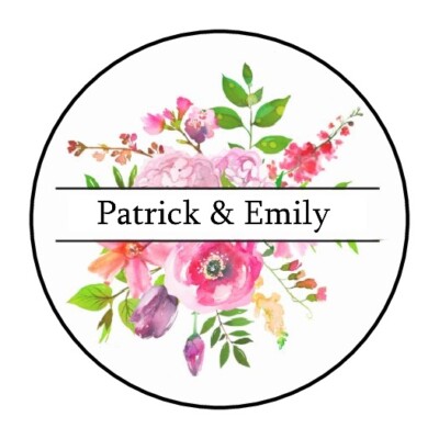 30 FLORAL WEDDING BRIDAL SHOWER STICKERS 1.5'' ROUND PERSONALIZED FLOWERS