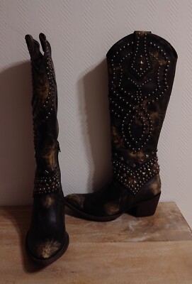 Old Gringo Stiefel Gr. 39 grau/braun used Look Nieten Cowboystiefel