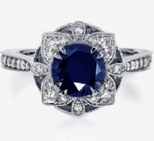 Lab Created 2.90CT Round Cut Blue Sapphire Engagement Flower Ring In 935 Silver