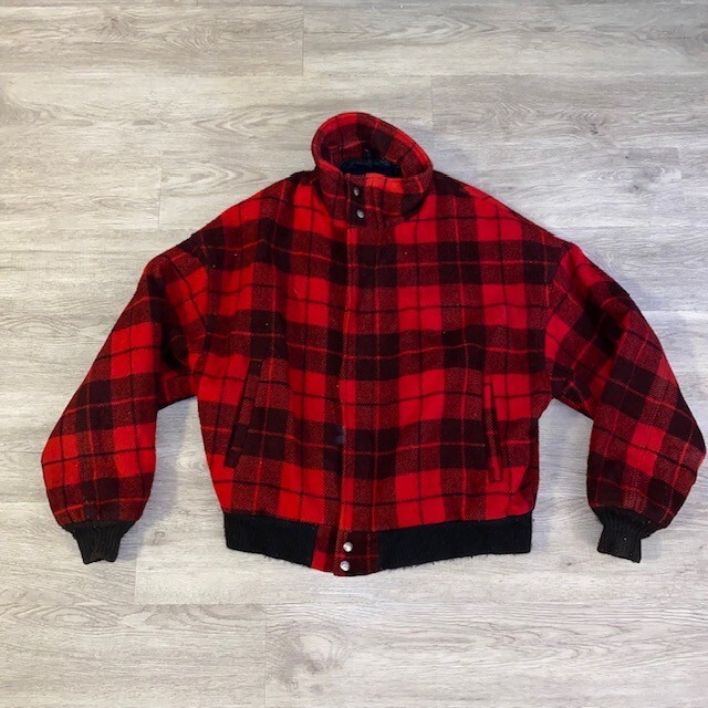 Vintage Woolrich Red Buffalo Plaid Sherpa Lined Bomber Jacket Sz