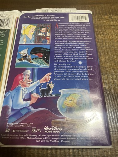 Lot of 3 Walt Disney Masterpiece VHS Tapes Snow White / Bambi / Pinocchio - Picture 7 of 9