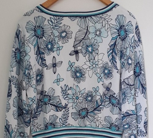 SALE ❀ڿڰۣ❀ CC COUNTRY CASUALS Aqua, Navy Blue & White FLORAL Ladies CARDIGAN ❀ L - Picture 12 of 16