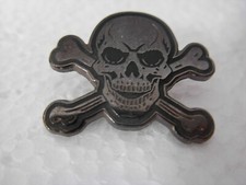 Skull and crossbones pin badge. Lapel. Brand new. Dark chrome metal. Biker 