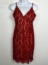Lulus Sheath Dress Sz S Red Floral Lace Spaghetti Strap V Neck Occasion