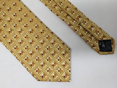 ERMENEGILDO ZEGNA SILK TIE GOLD BROWN GEOMETRIC HEAVY LUXURY TEXTURE 3.75''