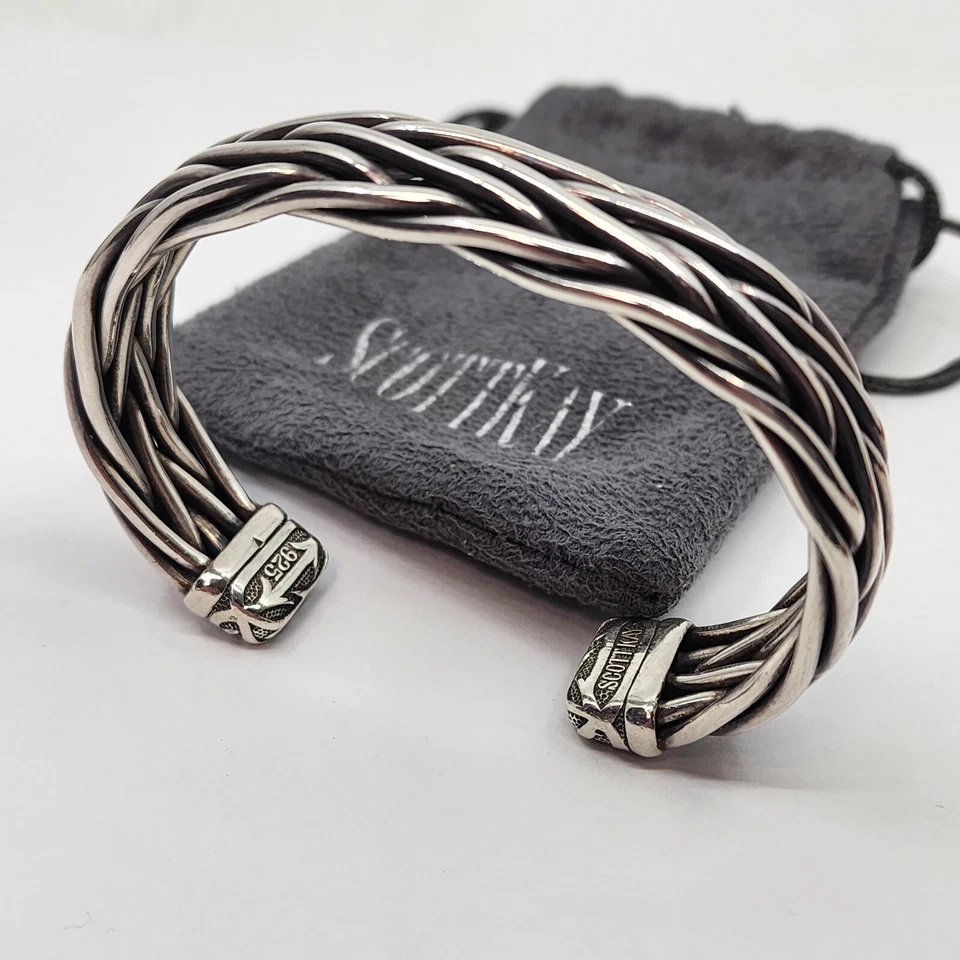 Scott Kay Heavy Woven Cuff Bracelet Designer Sterling Silver Mens 7.5 Large - Image 2 of 4
