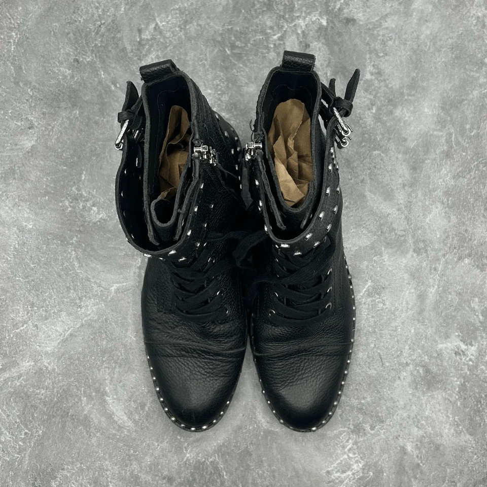 Botas de Combate Sam Edelman Jennifer Cuero Negro Talla 8M Tachonadas Moto Motociclista Foto 4 de 4