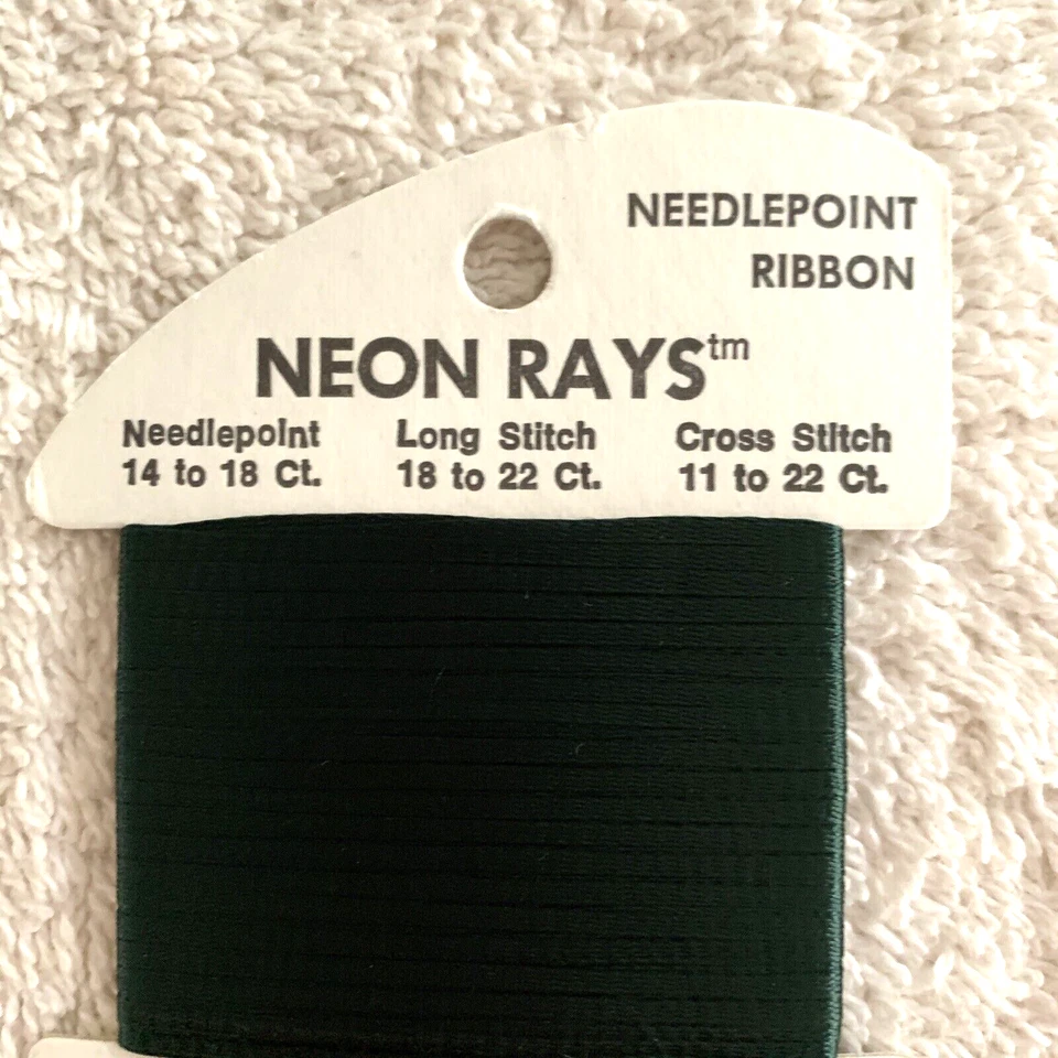 Rainbow Gallery Neon Rays Needlepoint Ribbon Rayon 1 Card 10 yards N 30 Green - Image 3 of 4