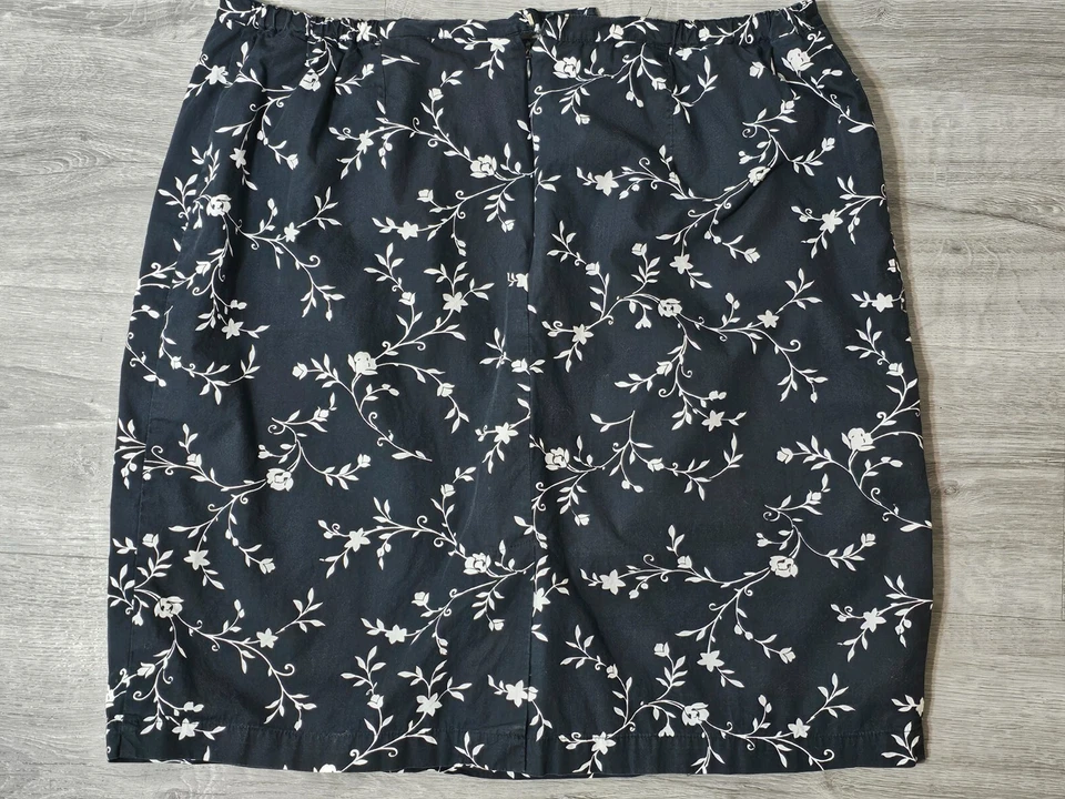 Повседневный угол приложение женщин трапециевидная юбка темно-синий белый цветочный с подкладкой колена длина 16 Вт - Изображение 4 из 4