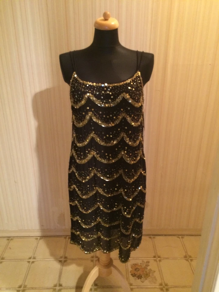 Marina Strappy Black Georgette Cocktail Dress Gold Beading NWT - multiple sizes - Image 4 of 4