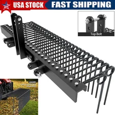 60" 3Pt Pine Straw Rake Heavy Duty Steel Tractor Rake Attachment for Cat 0 Cat 1