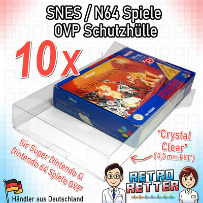 10x Crystal Clear Schutzhülle - Super Nintendo | N64 Spiele OVP Karton - SNES 64