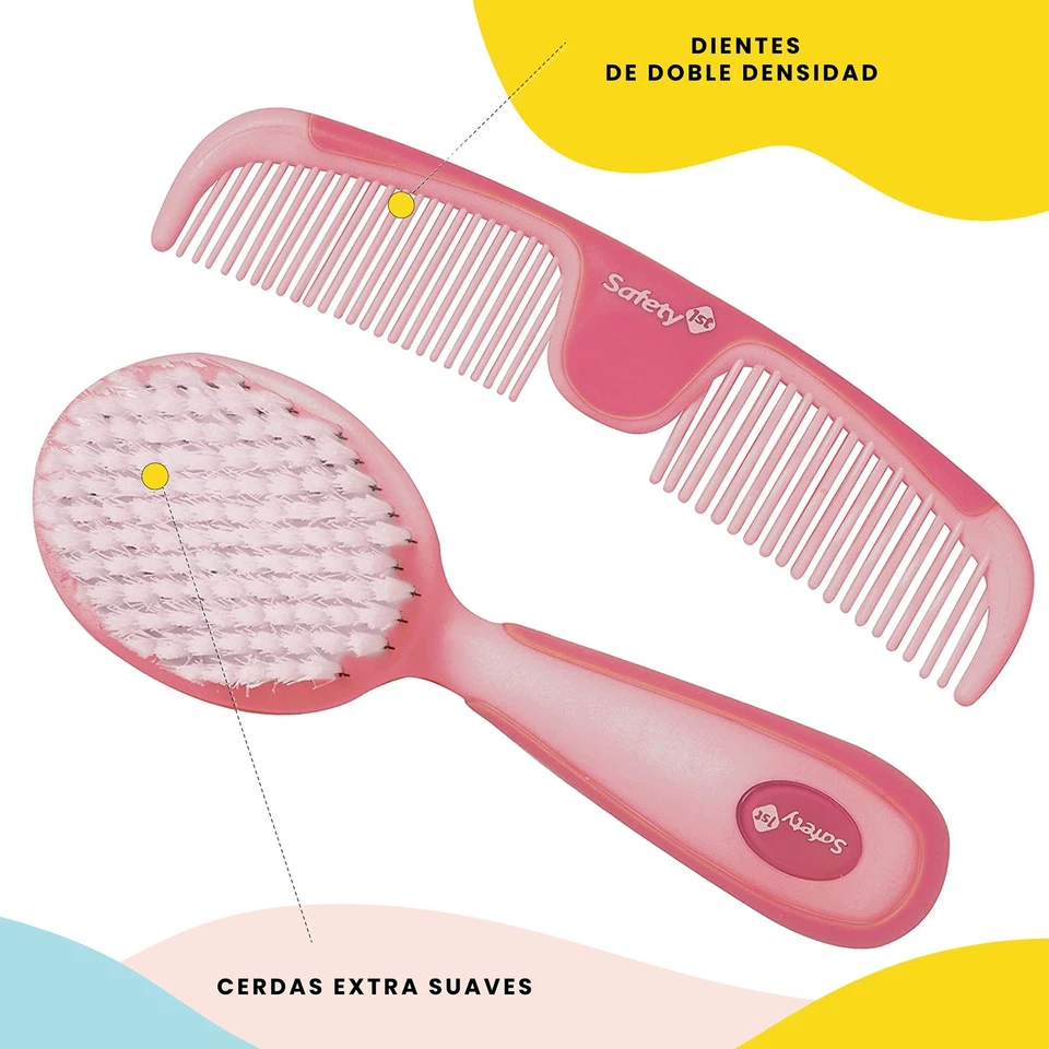 Safety 1st 2 Piece Baby Brush and Comb Set Soft Grip Ergonomic Handles Pink - Image 3 of 4