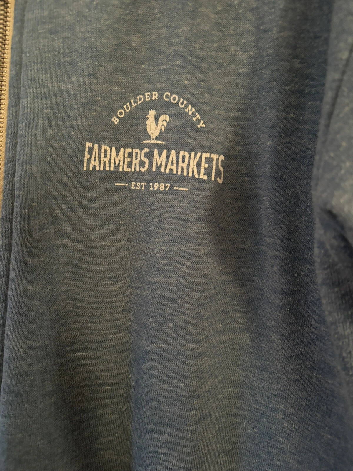 VETEMENTS Felpa con cappuccio blu Farmer's Market gallo da uomo taglia L con cerniera e tasche complete