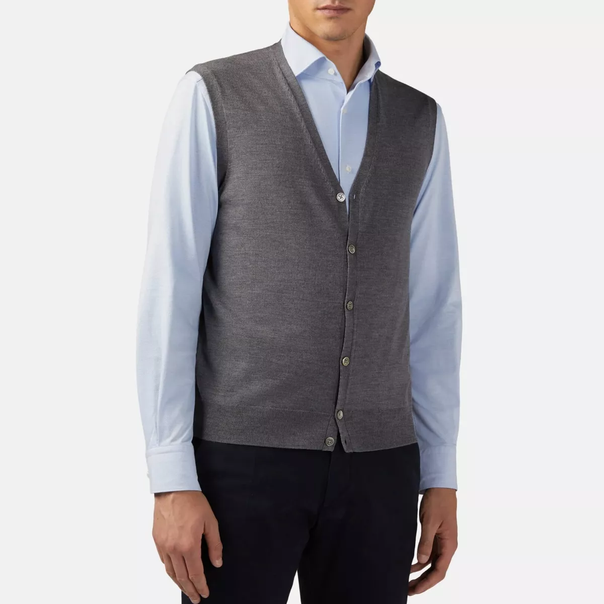 BOGGI MILANO Merino Wool Vest Fine Knit Waistcoat Mother ofPearl