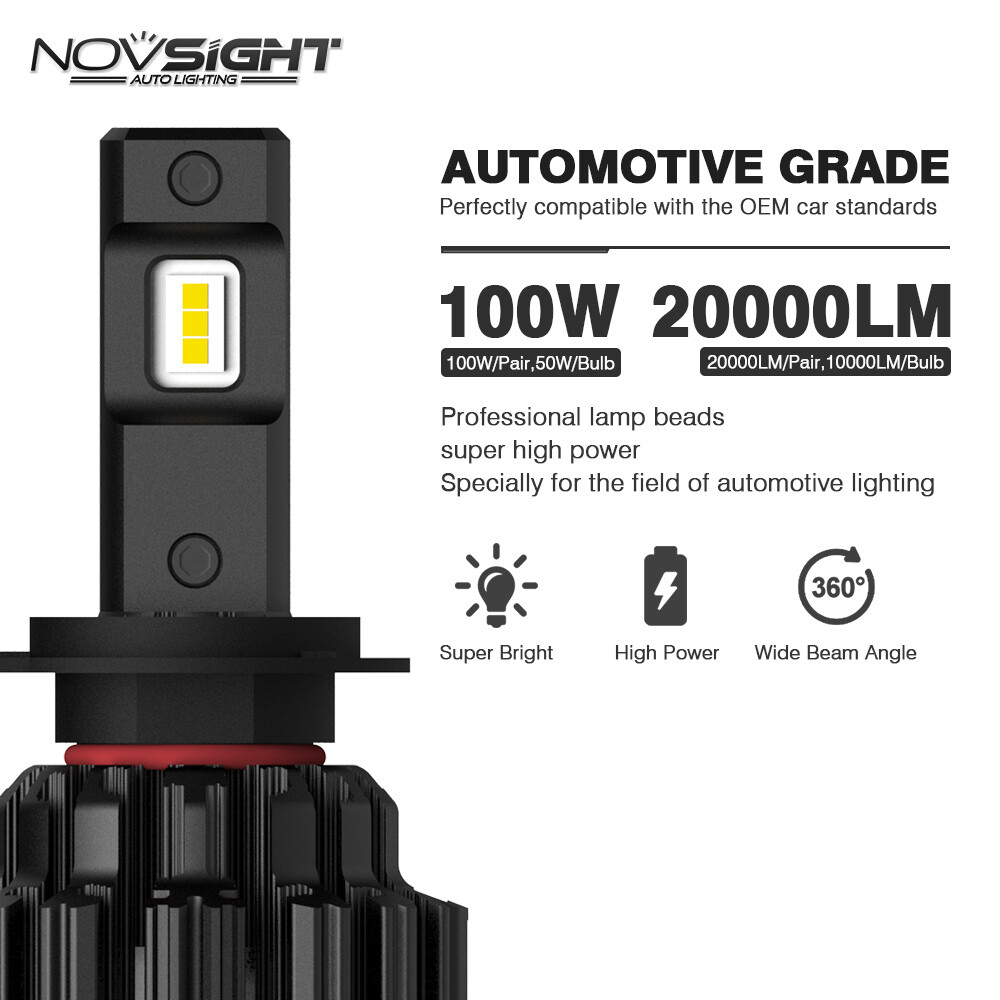 NOVSIGHT 20000LM H7 LED Headlight Bulbs Conversion Kit High Low Beam