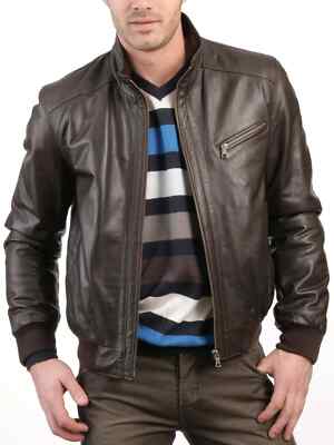 Men's New Genuine Lambskin Leather Biker Decent Festive Motorcycle Brown Jacket