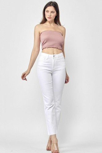 Risen Womens Mid Rise Raw Hem Straight 