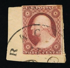 GENUINE SCOTT #10A F-VF USED 1851 TYPE-II ORANGE BROWN TOWN CANCEL TIED TO PIECE