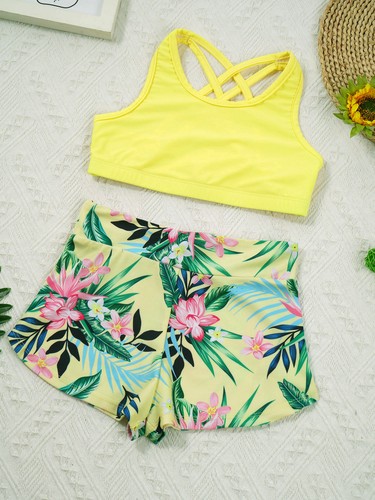 DE iEFiEL Kinder Mädchen Tankini Set Bikini Crop Top Tank Top Shorts Badeanzug - Picture 46 of 88