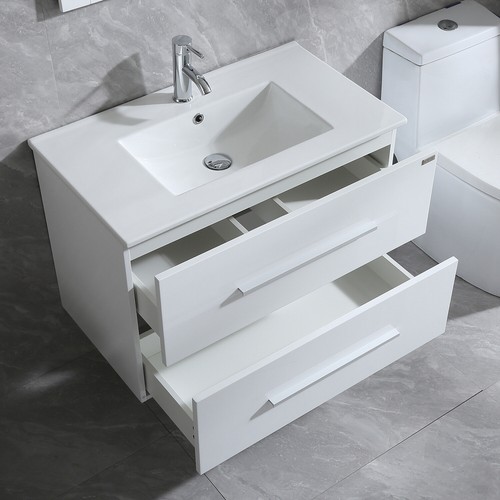 24"/ 32" Wall Mounted Bathroom Vanity Floating Cabinet w/ Sink Top Faucet White - Picture 23 of 31